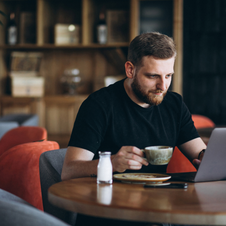 a boy in a cafe